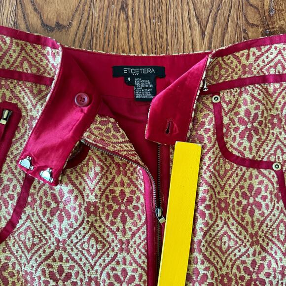 Vintage Etcetera Burnout Skirt 4 Carpet Tapestry Textured Y2K Zipper Red Gold - Picture 7 of 10